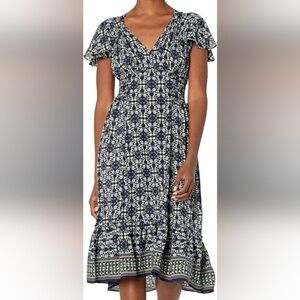 Max Studio Floral Flutter Sleeve Ruffle Midi Dress Size Medium